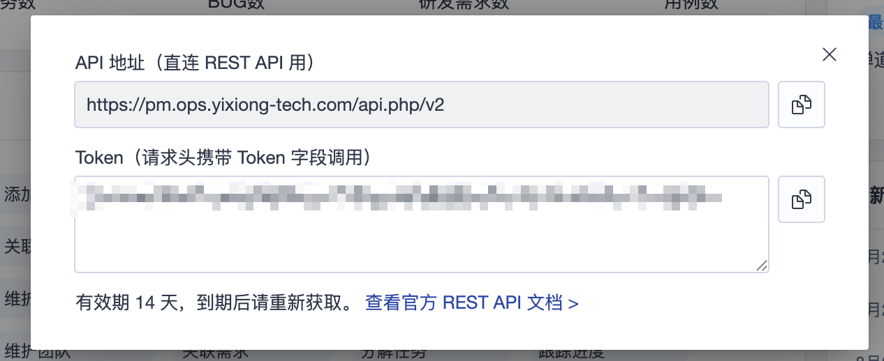 API 地址与 Token 展示